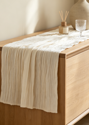 Cream Style Ruffled Fabric Table Runner