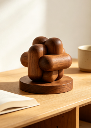 Natural Walnut Wood Geometric Desktop Ornament